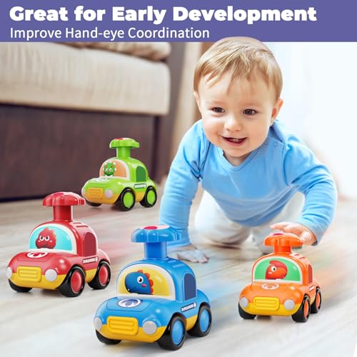 Image of MOONTOY Press Go Dinosaur Toy Cars for Toddlers 1-3 Baby Toys for 1 2 Year Old Boy 1st Birthday Girl Gifts 6-9-12-18 Months Push Car Truck Toddler Boy Toys 1-2 2-3 2-4 Easter Basket Stuffers for Kids