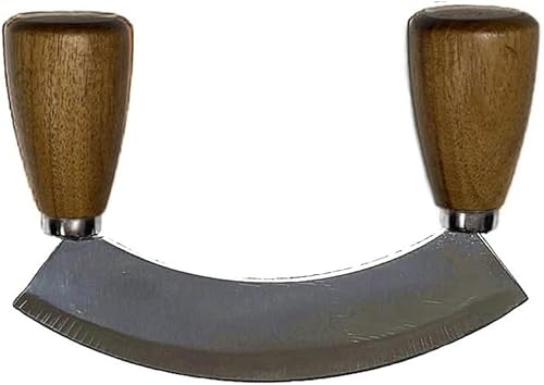 Miniatura 6 de TIYOORTA Picador de ensalada con tabla de cortar redonda de madera  Cuchillo Mezzaluna con cubierta protectora y mango antideslizante de acero