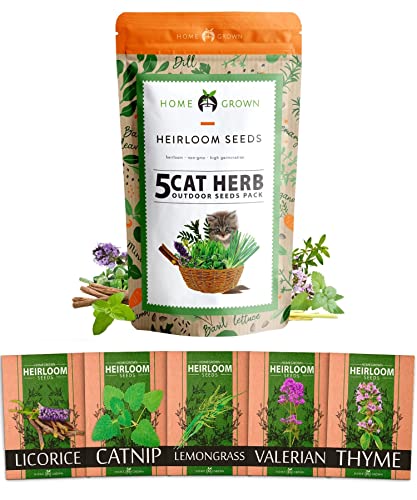 2100+ Cat Grass Seeds - Catnip Seeds, Lemongrass, Licorice, Thyme Seeds, Valerian - Grow Cat Grass for Indoor Cats - Cat Grass Seeds Bulk - Refill Cat Growing Grass Kit - Heirloom Cat Grass Seed