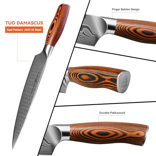 Image of TUO 8 inch Chef Knife in Japanese Steel AUS-10, 67 Layers Damascus Kitchen Knife, High Carbon Steel Blade with Dragon Pattern & Pakkawood Handle