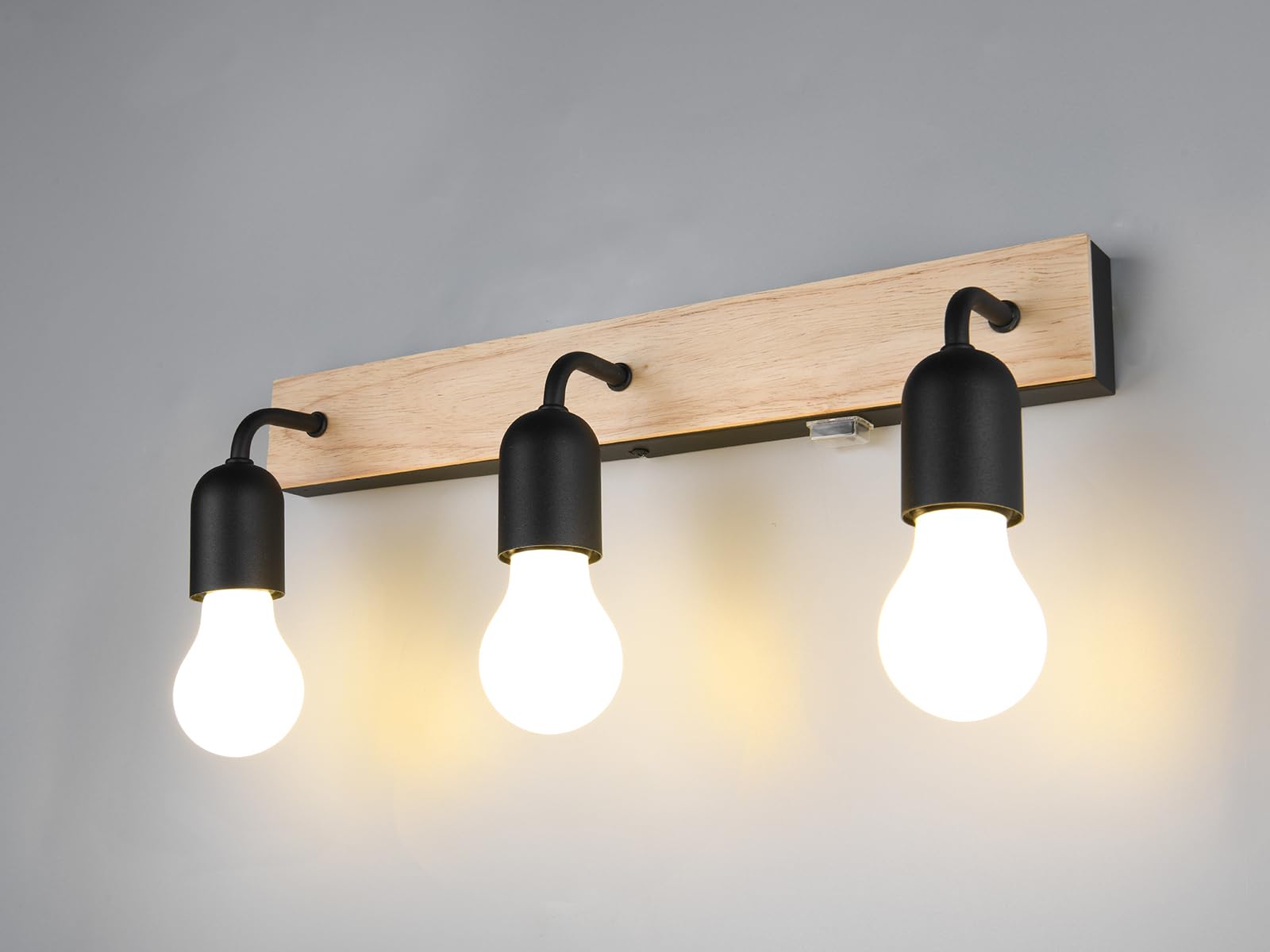 meineWunschleuchte Badezimmer Wandleuchte 3-flammig mit Schalter und Holz, Breite 45cm