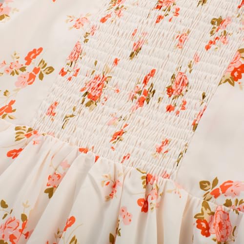Image of Scarlet Darkness Summer Spring Split Floral Corset Midi Dress with Pockets | Elastic Sleeves, Square Neck, Smocked Back, 3 Boned Waist, Zip & Pockets, Thigh Slit. For Daily, Date, Picnic & Garden Party