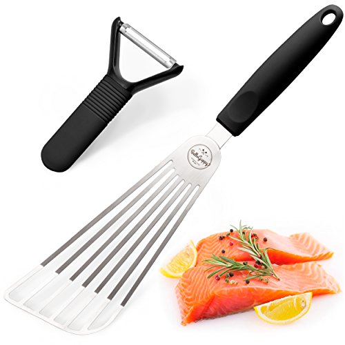 Fish Spatula - Slotted Turner Stainless Steel, Flexible Spatula for Turning, Transferring