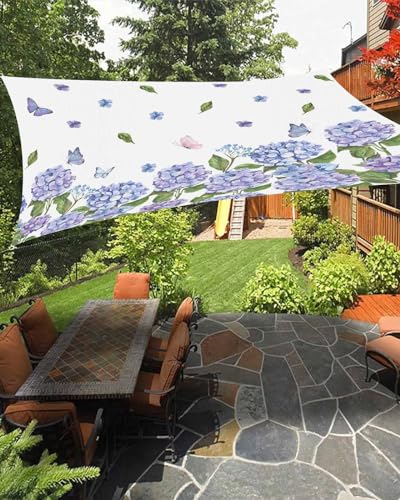 Boanket Sun Shade Sail 12' x 16', Purple Blue Spring Floral Sun Blocking Shades Privacy Outdoor Covering, Watercolor Pastoral Botanical Shade Cloth for Patio Deck Terrace Garden Lawns Beach Backyard