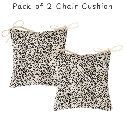 Image of Pack of 2 Washable Reversible Woven White and Black Seat Cushions with Micro Fiber Filler & Ties, Size 16 x 16 Inches | 40 x 40 cm for Sitting, Pooja, Dining Table, Outdoor