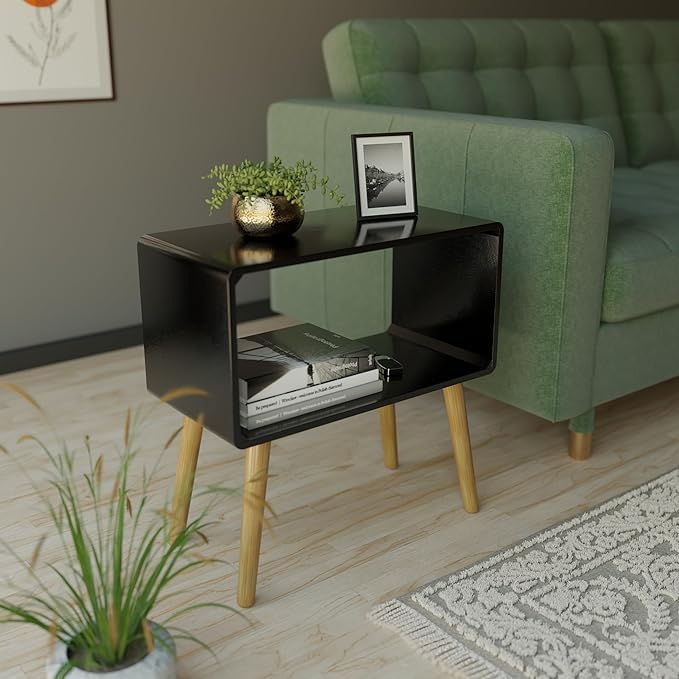 Bookcase Nightstand Side End Table Bedroom: Bed Side Coffee Table Living Room Bedside Small Spaces Magazine Stand With Storage Engineered Wood Modern Furniture(Black)