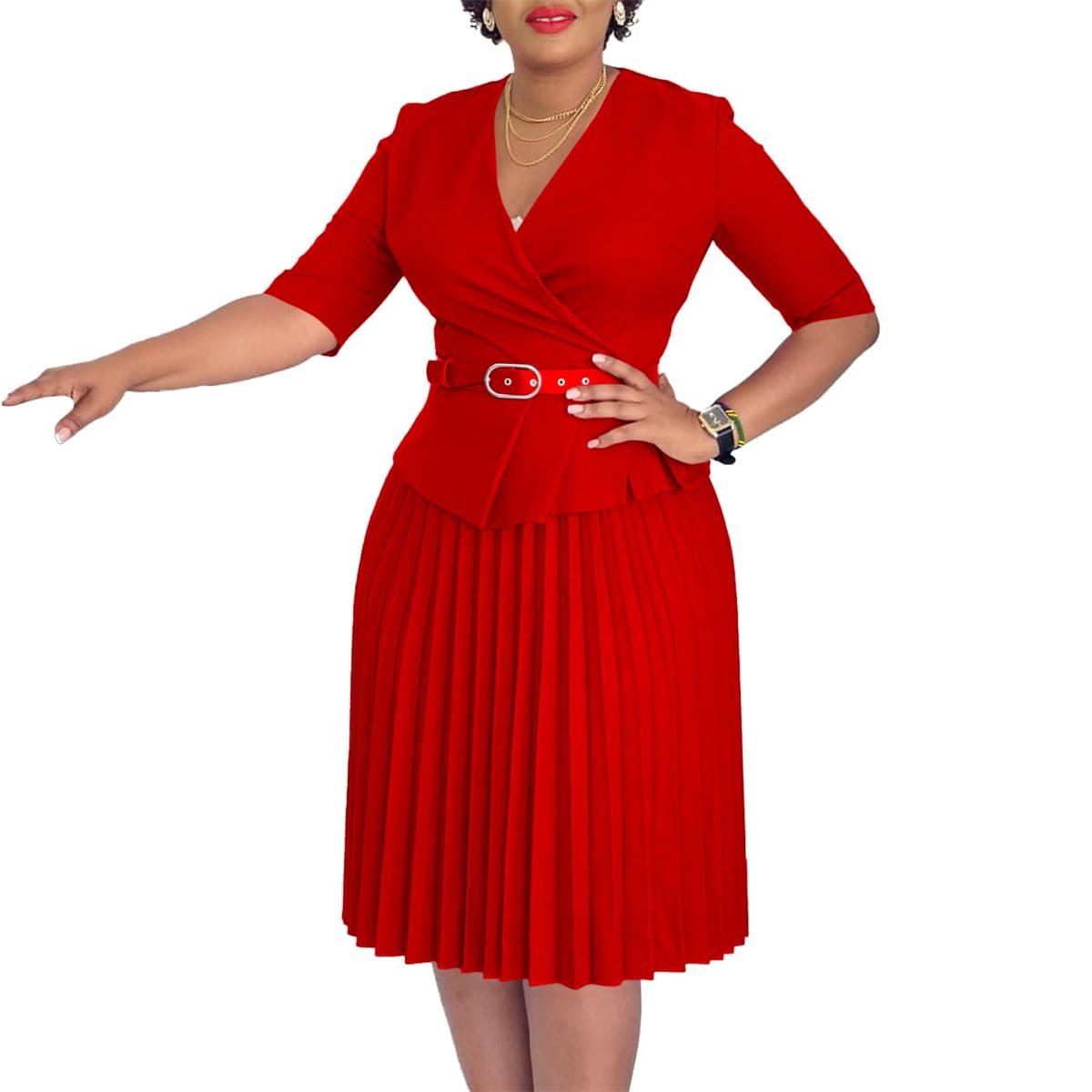 Cocktail Peplum Dress for Women Vintage Casual 3 4 Sleeve Work Office Business Bodycon Sheath Pencil Dress