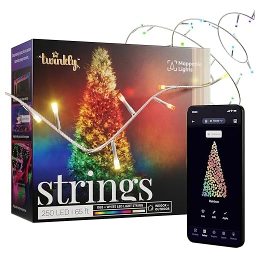 Twinkly Strings 250 LED RGB+ Weiß, LED-Lichterkette, Smarte LEDs für den Innen- und Außenbereich, Kompatibel mit Alexa und Google Home, IP44, Weihnachtsdeko, App-Steuerung, Transparentes Kabel, 20m