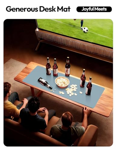 Image of YSAGi Leather Desk Protector, Office Mat, Large Mouse Mat, Non-Slip PU Leather Blotter, Laptop Desk Pad, Waterproof Writing Pad for Office and Home (Ice Blue, 23.6 inch x 13.8 inch)