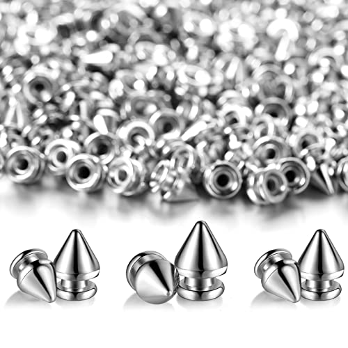 Hotop 240 Pieces Spikes and Studs Punk Silver Cones Spike for Clothing Craft Screw Back Punk Jacket Studs Spikes Metal Studs Spikes Cone Studs for Leather Accessories DIY Cool Rivets Punk Decoration