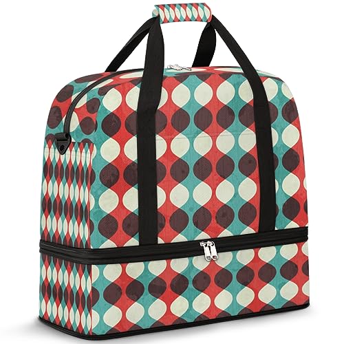Sports Gym Bag Vintage Retro Geometric Foldable Travel Duffel Bag with Shoes Compartment Large Carry On Bag Weekend Yoga Workout Bag for Men Women 20.07 * 7.87 * 18.11 Inch