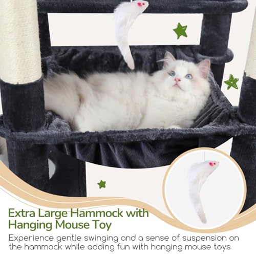 Image of Globlazer Heavy Duty Cat Tree, 70 inch Sturdy Cat Tree for Indoor Cats Extra Large Cat Tower with Scratching Post, Hammock, Cat Condo for Adult Cats Kittens, F70 Pro, Dark Grey