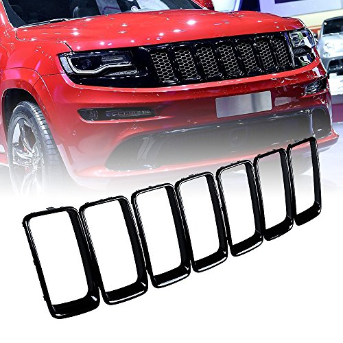 Image of 7pcs Glossy Black Front Bumper Grille CoverTrim Rings Compatible with 2014-2016 Jeep Grand Cherokee