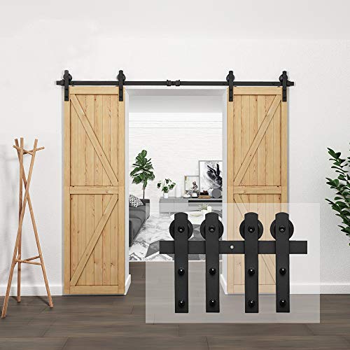 HomLux 8ft Heavy Duty Sturdy Sliding Barn Door Hardware Kit, Double Door-Smoothly