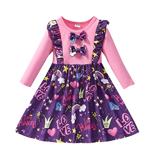 Little Girls Long Sleeve Casual Dress Love Heart Print Winter A-Line Dress For Baby Girls Birthday Splicing Ruffles Cute Kids Dresses Love And Heart-1205-5T #TOP6