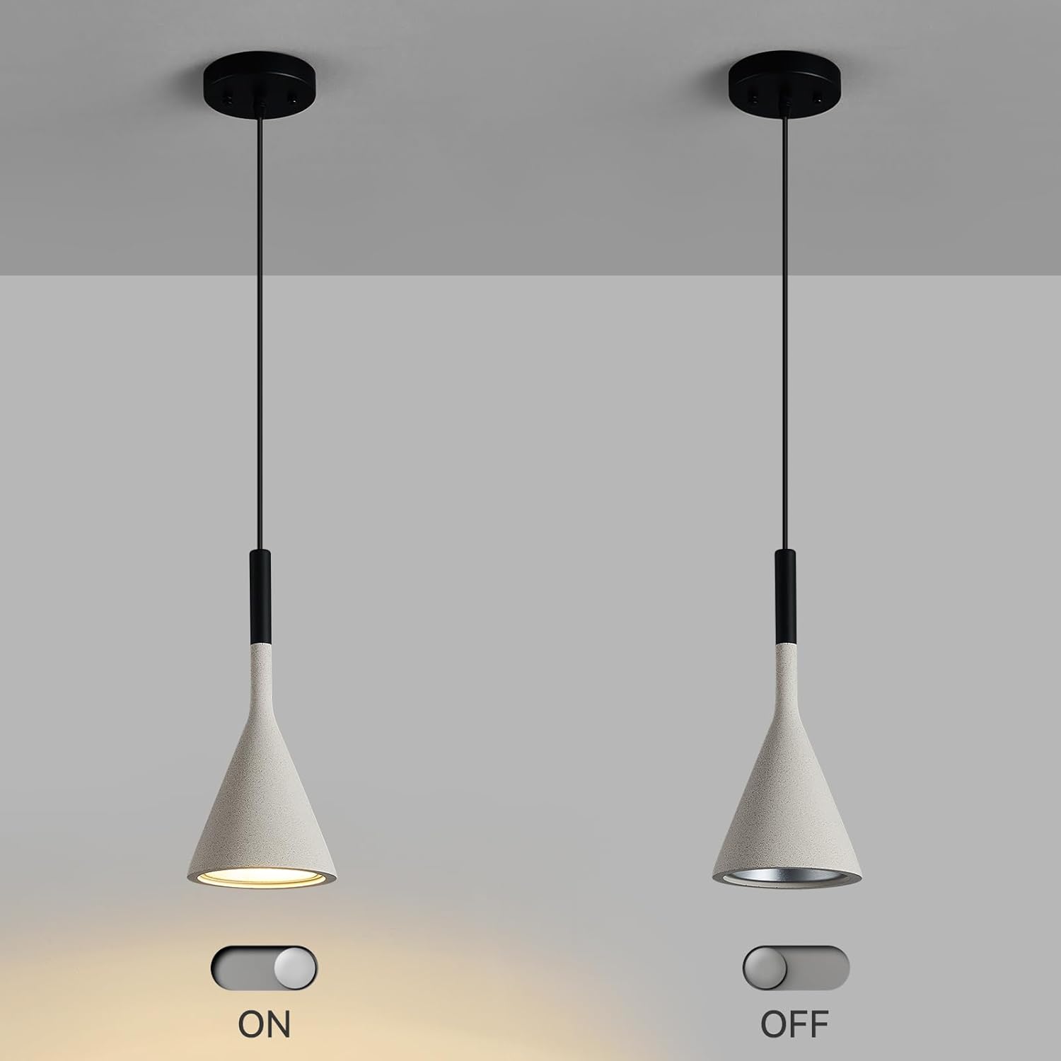 Farmhouse Grey Pendant Light Fixtures 1-Light Concrete Industrial Kitchen Island Pendant Lighting for Dining Room Bedroom Hallway Pendant Ceiling Lamp