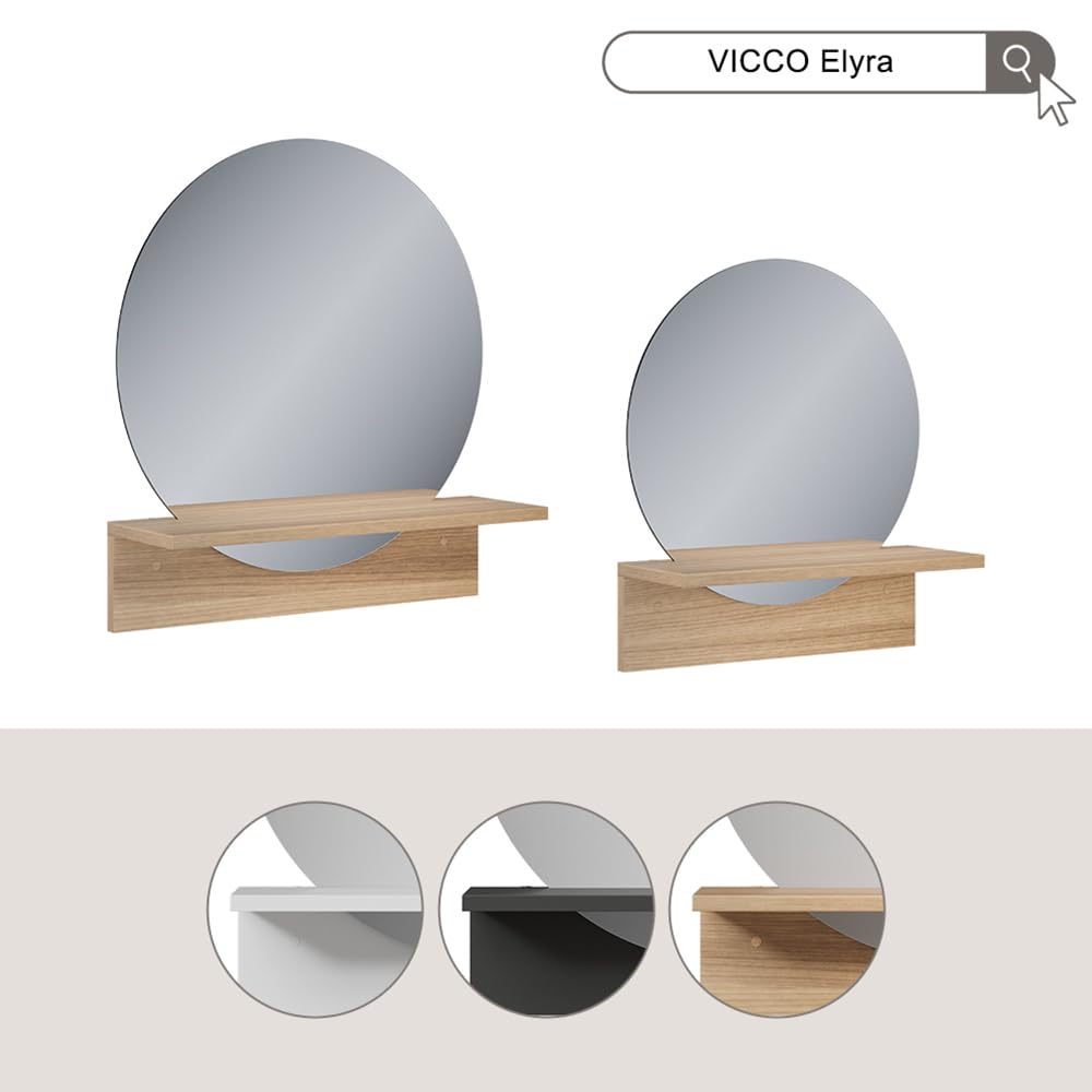 Vicco Specchio bagno Elyra, Rovere dorato, 40 x 47.5 cm con ripiano, adatto per il montaggio a parete in bagno e in ambienti abitativi