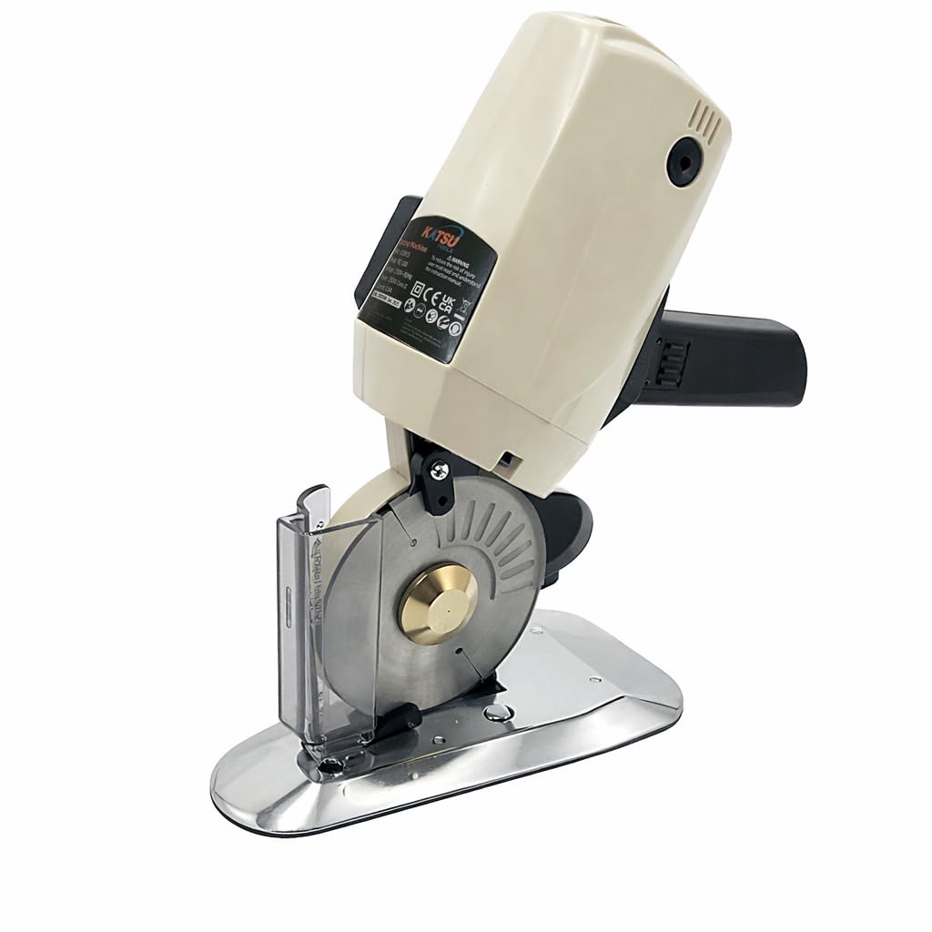 KATSU Taglierina Elettrica per Tessuti 220V 200W, Lama Diametro 100mm e 25mm Spessore di Taglio Massimo, Ideale per Tessile Pelle Taglio Carta, Lama Extra Inclusa 103915