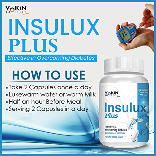 Image of Vokin Biotech Herbal Insulux Plus For Endocrine Health and Diabetes Control Berberine 200mg and Milk Thistle 200mg (60 Capsules) With Vijaysar Glass Natural Herbal Tumbler