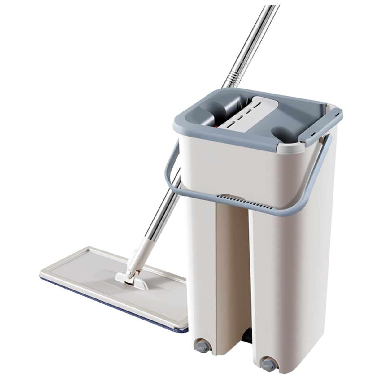 COLLBATH Fregona Plana Cubo Escurridor, , Fibra y Acero Inoxidable, Hogar, Limpia Suelos, Paredes y Esquinas sin Lavar a Mano