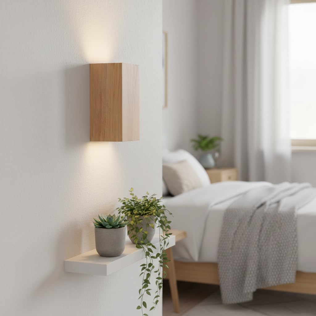 BARCELONA LED Applique Murale Bidirectionnelle en Bois Naturel "Durga" - Style Scandinave, Moderne, Japandi, Industriel et Classique, Éclairage Intérieur avec 2 x GU10