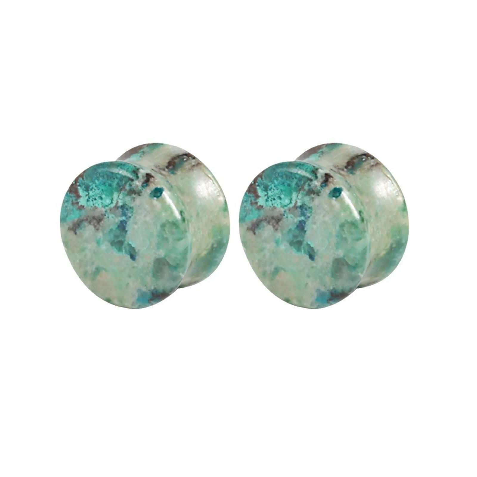 Plug Flesh Tunnel 10mm, 2 Stück Tunnel mit Stein Herren Damen Double Flared Solide Rund Natürlicher Phönixstein Ohr Plug 10mm Piercing Schmuck