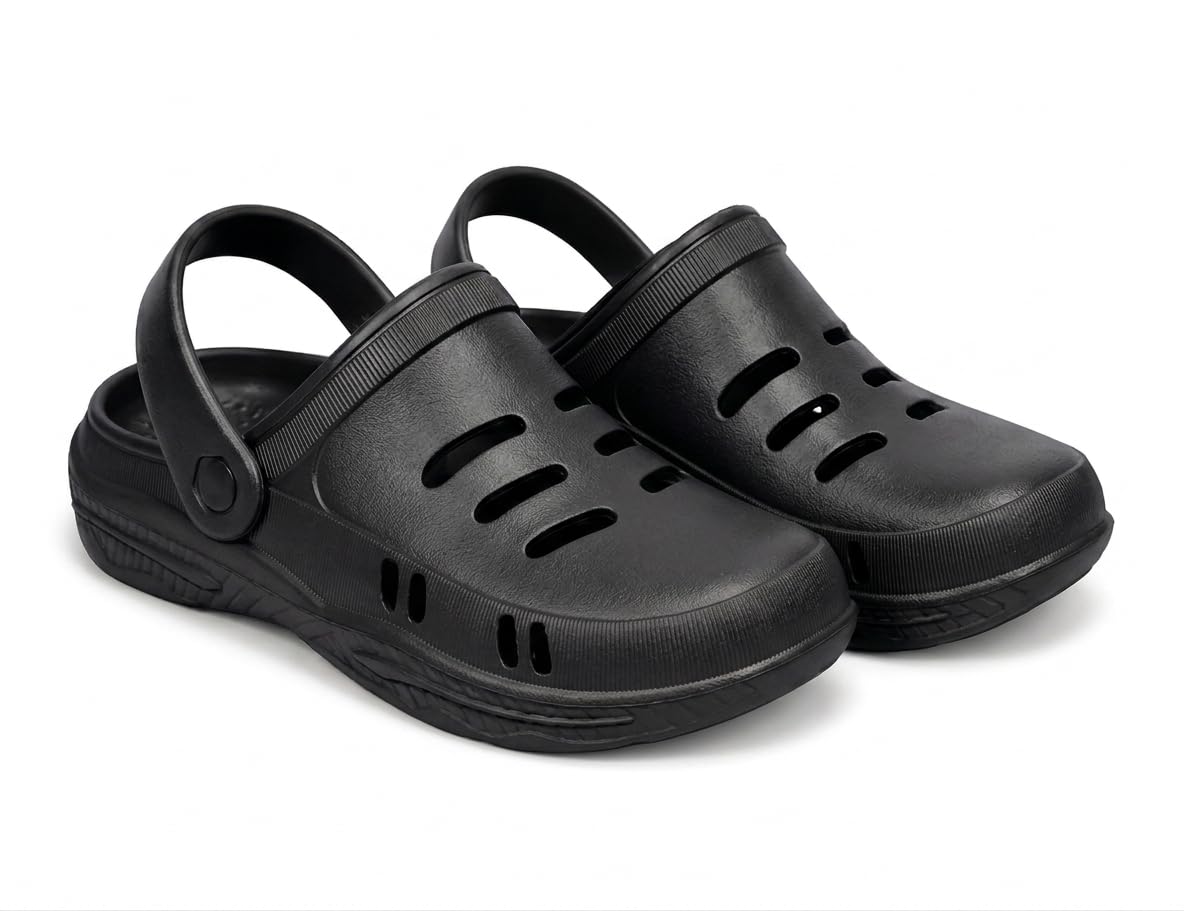 Unisex Clog Sandals with Adjustable Back Strap, Ventilated Slip-On, Lightweight EVA Foam, Black & Beige-picture-30