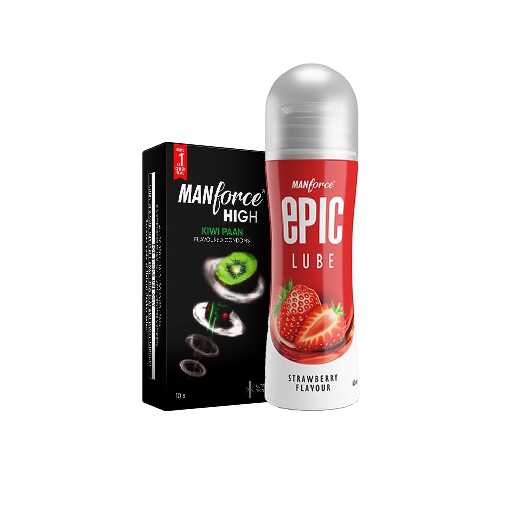 Manforce High Kiwi Paan Flavoured Condoms for Men - 10 Count With Manforce Epic Strawberry Flavoured Lube, 60ml-image-38