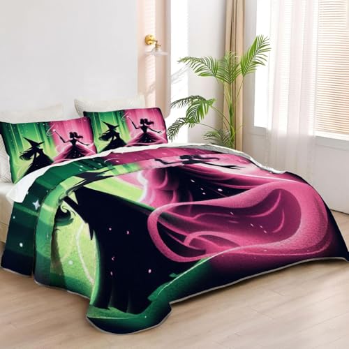 Allenjoy Twin Size Witch Quilt Bedspreads Girls Friendship Bed Set Bedding Coverlet Fabric Washable with 1 Pillowcase SC00006-007