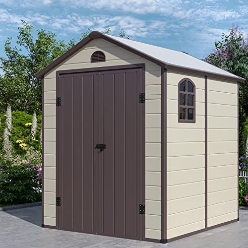 COSTWAY Abri de Jardin Extérieur 6,2 m³ avec Porte Verrouillable, Abri de Jardin PVC 3,1㎡ avec 2 Fenêtres, Toit en Pente, Cadre en...
