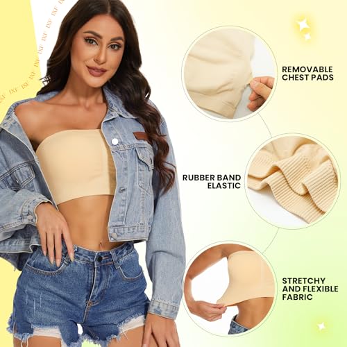 Image of Tube Tops Strapless Bras for Women Wireless Bandeau Bra Invisible Bralette Padded Seamless Bra