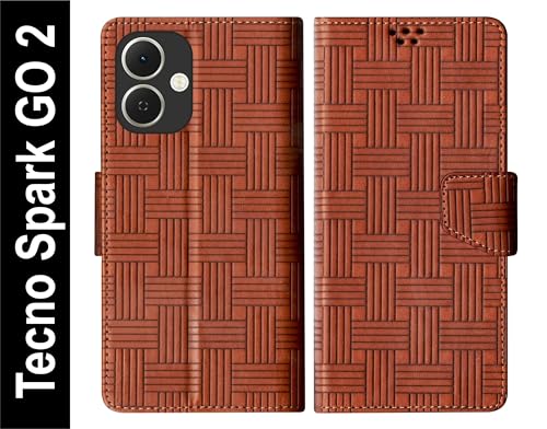 Image of SBMS Flip Cover for Tecno Spark GO 2 Back Cover Case with Magnatic Closure | Inbuilt Stand | Card & Money Pocket (Mat Tan)