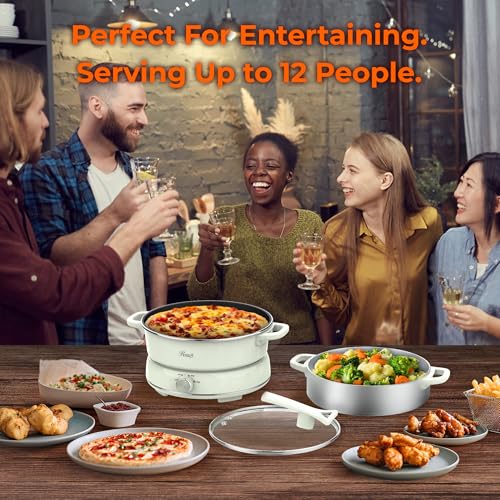 Image of Rosewill 12.7 QT Electric Hot Pot Slow Cooker with Multiple Functions, Split Design with 11.8 inch Wider Cooking Pot and SUS Steam Basket, 1600W High Power, Includes Utensils - Light Green