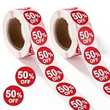 1000pcs 50 Percent Off Stickers, 1 Inch Round Self Adhesive 50 Percent Off Discount Stickers Practical Promotion Price Labels Store Promotion Signs for Supermarkets Shops (Red)