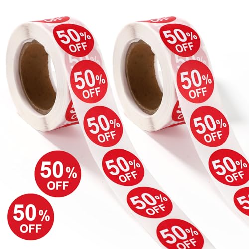1000pcs 50 Percent Off Stickers, 1 Inch Round Self Adhesive 50 Percent Off Discount Stickers...