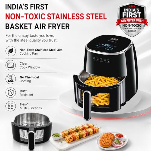 Image of INALSA Air Fryer with Stainless Steel Basket| Non Toxic|5.5 ltr & 1600 Watt| SteelChef DW5.5