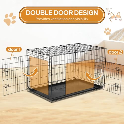 Dog Crate - Medium 36 Inch Double Door Portable Dog Cage, Metal Wire Pet Kennel with Secure Lock, Leak-Proof Pan Tray, Foldable Design for Dogs Pets Indoor Training and Outdoor Trave - Image 4