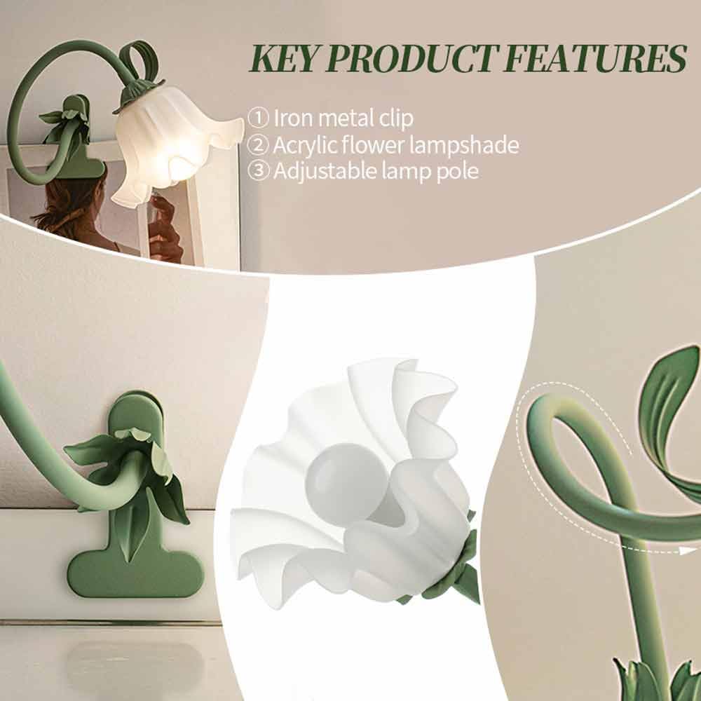 Jadssox Blumen-Tischlampe, Clip-on-Licht, moderne Schreibtisch-Leseleuchte, flexible Schwanenhals-Klemmlampe, florale Arbeitsbeleuchtung, E27, Clip-on-Lampen für Schreibtisch, Klavier, Kopfteil, Schla