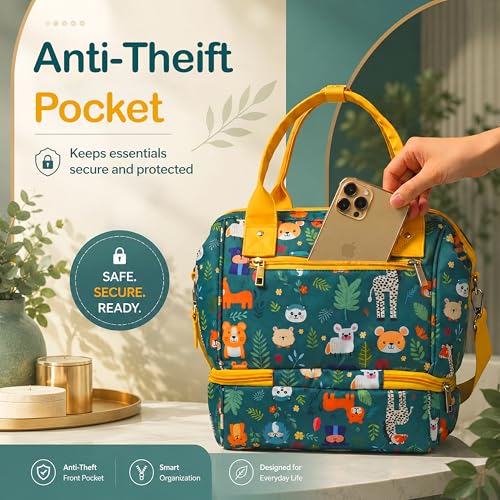Image of StarAndDaisy Baby Bag for Mothers Travel /Diaper Bags for Mom with Insulated Compartment /Diaper Bag for Mothers for Travel & Multiple Pockets, 12L Capacity- Jungle Print