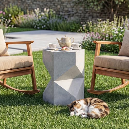 Image of COSIEST MgO Concrete Side Table, 18 Inch Hexagonal Geometric Outdoor End Accent Table, All-Weather Patio Garden Stool, Modern Plant Stand & Coffee Table for Balcony Backyard, Gray, 2 Pack