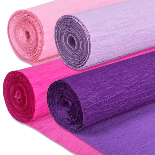Image of BEISHIDA Purple Pink Crepe Paper Roll, 4 Rolls Crepe Paper Sheet for Craft
