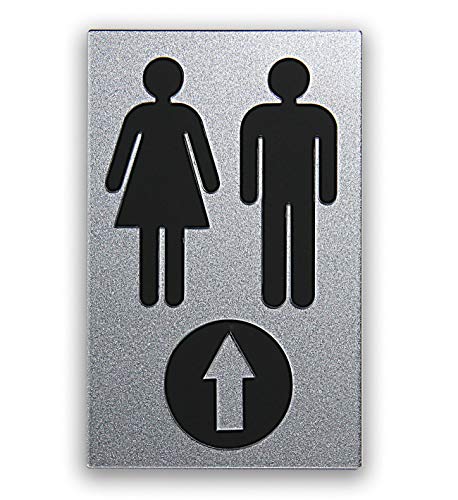 Schönbeck Design WC-Schild Toilettenschild Frau + Mann mit Pfeil schwarz-Silber Wegweiser Cover