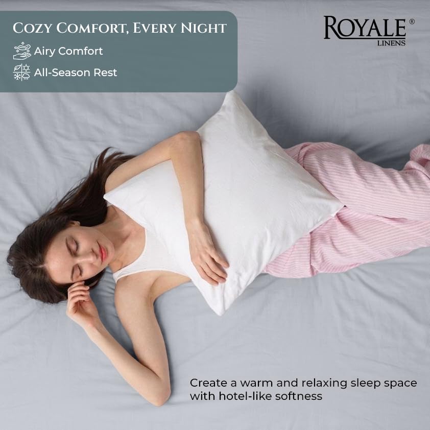 Image of Royale Linens 400 Thread Count Full Size Fitted Sheets Only - 100% Cotton Fitted Full Sheet Only - Luxury Sateen Weave - All Around Elastic Deep Pocket - Bottom Sheets Fit Up to 16 inch (Spanish Silver)