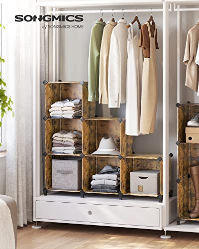 Image of SONGMICS 6 Cube Storage Organizer, Modular Bookshelf, Plastic Shelves | DIY Closet Organizers and Storage, with Feet and Rubber Mallet, Rustic Brown, ULPC206A01