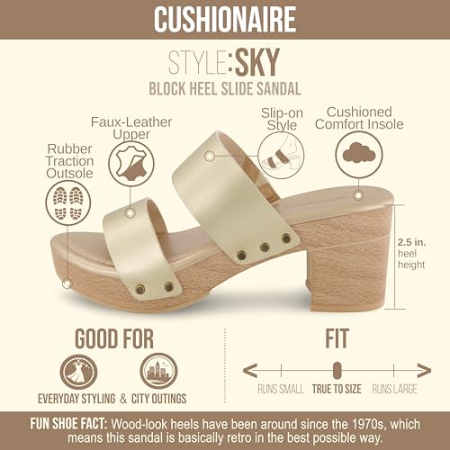 Image of CUSHIONAIRE Sky Platform Sandals for Women, Faux Wood Block Heel Slide with Comfort Foam Footbed and Vegan Leather Straps, Wide Width Available