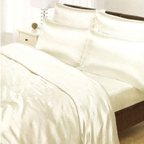 Textiles / Home Crema de satén Super King Funda nórdica, sábana Bajera y 4 Fundas de Almohada