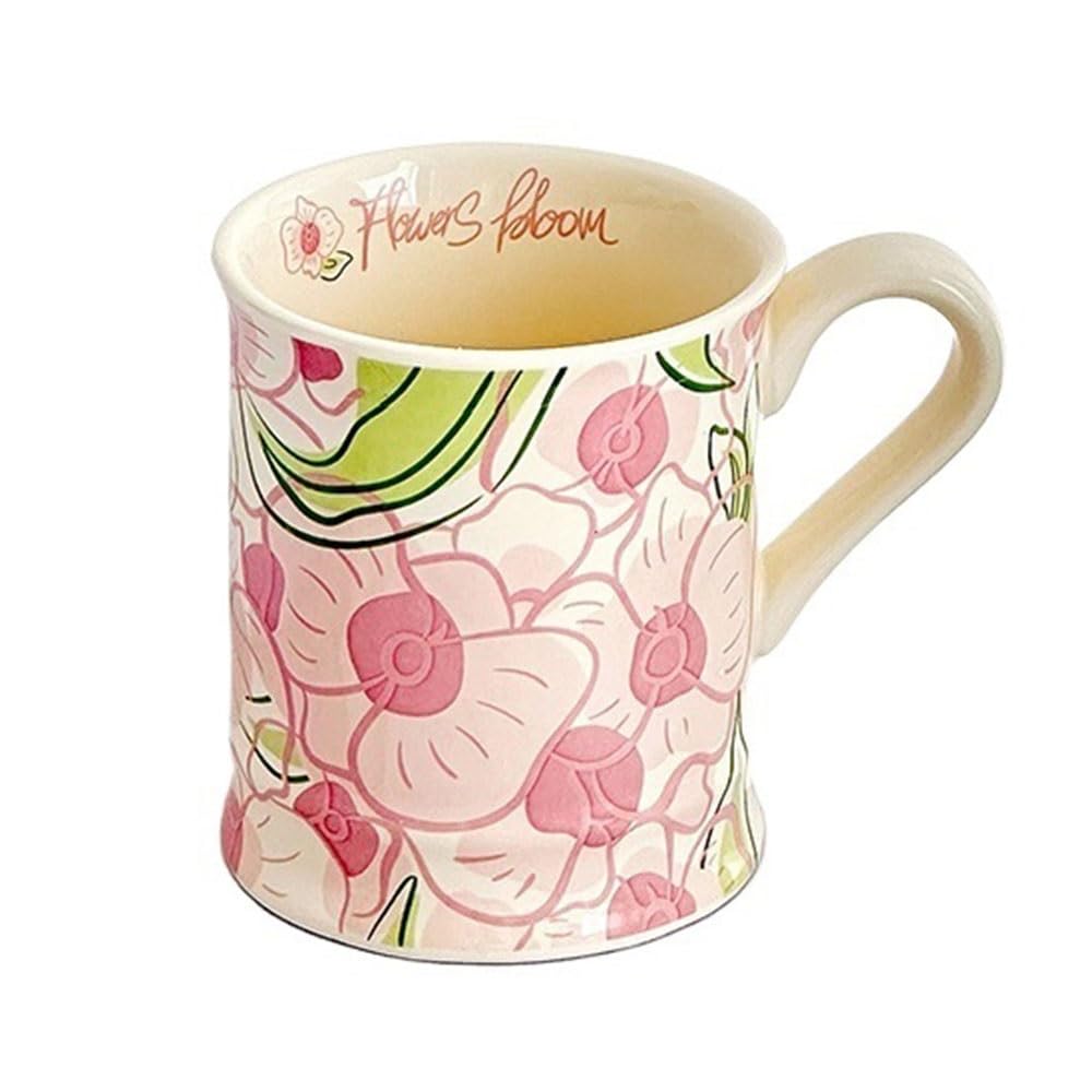 LIBANGRONG-888 Mugs Colorful Flower Patterned Cute Ceramic Mug Hot & Cold Drinks Cocoa Milk Tea Cappuccino Latte Yogurt Milk Tea Cup(Pink)