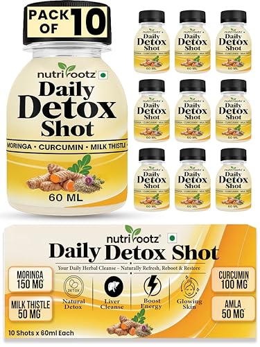 DAILY DETOX SHOT 60ML (Pack of 10) | Liver Detox Drink with Milk Thistle, Moringa, Curcumin & Bhui A...