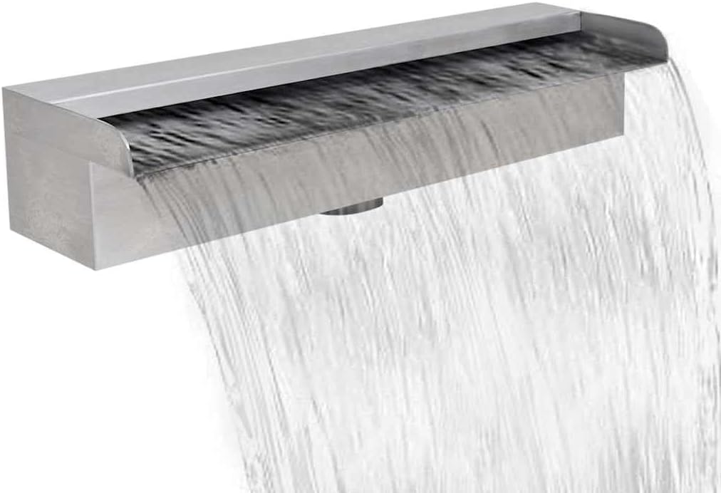 17.7 Inch Stainless Steel Rectangular Pool Fountain, Waterfall Spillway for Garden Pond, Backyard Water Feature, Polished SS304 Metal