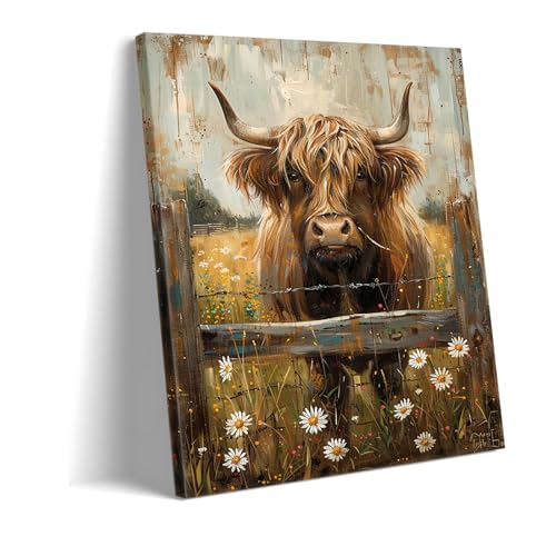 Toile vache des Highlands 100x160cm pour habiller un grand mur vide de salon